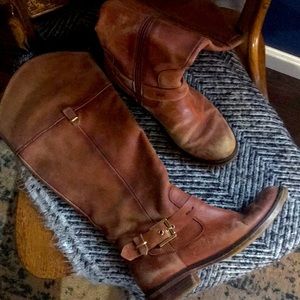 Leather Riding Boots with Gold Buckle